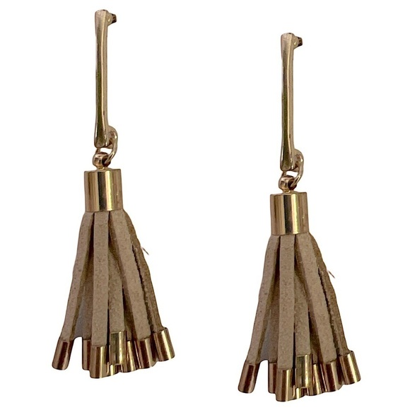 Tan Tassel Gold Drop Dangle Western Earrings - Picture 1 of 3